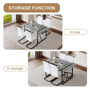 English Elm Table And Chair Set - Modern Grey Marble Mdf Dining Table With Metal Frame & 4 White Pu Chairs W1151S02685-GIGA