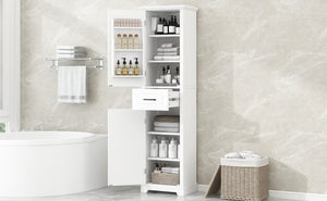 English Elm Tall Bathroom Storage Cabinet with Slim Profile, Adjustable Shelves, Anti-Tip Safety & Painted MDF Finish White N725P246463K