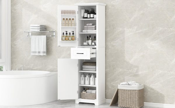 English Elm Tall Bathroom Storage Cabinet with Slim Profile, Adjustable Shelves, Anti-Tip Safety & Painted MDF Finish White N725P246463K