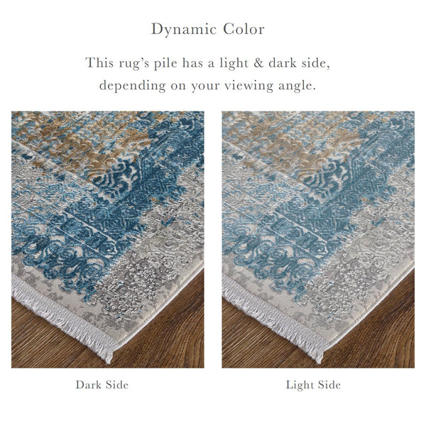 Feizy Rugs Cadiz Abstract Watercolor Area Rug - Luxurious Machine-woven Design Inspired By Spanish Elegance Blue,Gray,Gold Viscose,Acrylic 8663890fblugryb05