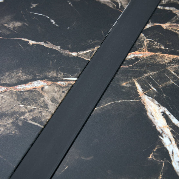 English Elm Industrial rectangular MDF dining table for 4-6, 1.5" thick top, black metal legs, modern sturdy design W1151P185154