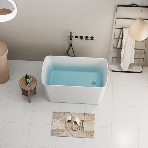 English Elm 49'' Acrylic Freestanding Soaking Tub Japanese Square Deep Basin Chrome Drain W1573P210468
