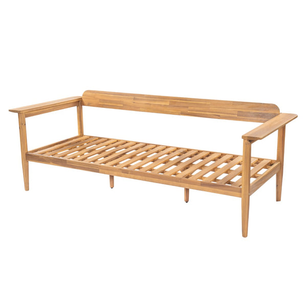 English Elm Terassi Solid Acacia Wood Patio Sofa with Teak Finish and Beige Cushioned Seating N775P370352T