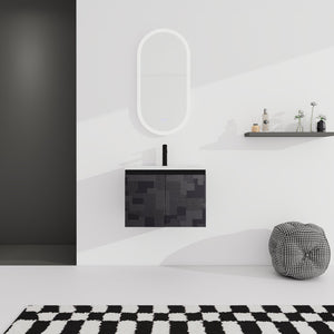 English Elm 24'' Floating Wall-Mounted Bathroom Vanity With Ceramic Sink, Soft-Close Cabinet & Modern Design W999S00170