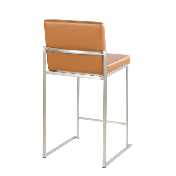 English Elm Fuji Camel Faux Leather High Back Counter Stool Set of 2 — Contemporary Metal Frame, Padded Comfort B202P221980