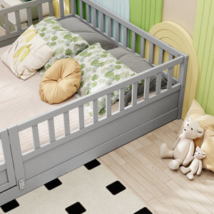 English Elm Full Montessori Floor Bed Frame For Kids - Secure, Low-Profile Design In Gray For Safe Play & Sleep W1858P164934