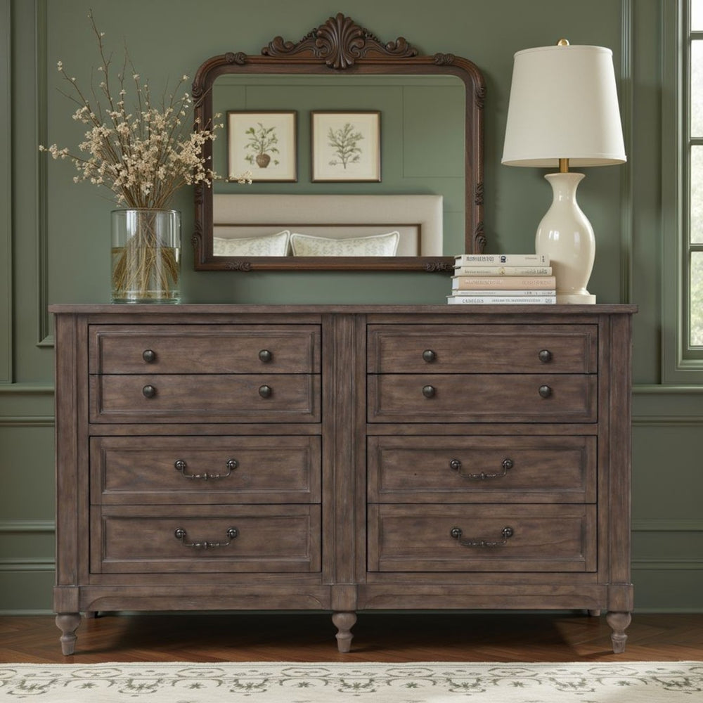 English Elm Middleton Eight Drawer Dresser Poplar Wood Traditional Bedroom Storage Pewter Hardware B108P468545