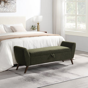 English Elm 60'' Upholstered Storage Bench Teddy Fabric Walnut Legs Mid-century Bedroom Seat Olive Green W2671P388094