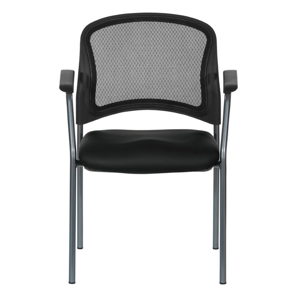 OSP Home Furnishings Progrid Mesh Back Stackable Chair with Titanium Frame for Conference Rooms Black 86710R-R107
