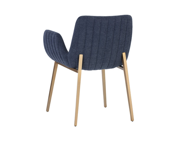 Sunpan Lucano Dining Armchair - Elegant Scooped Design with Vertical Channel Tufting and Gold Legs Belfast Navy