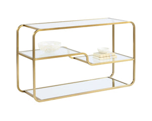 Sunpan SILVIA Contemporary Console Table with Mirrored Base & Glass Shelves for Elegant Entryway Style 107633