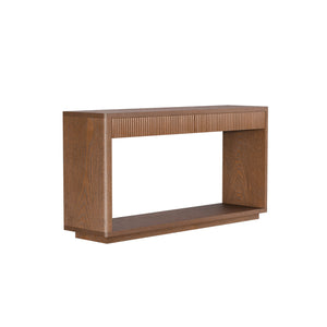 English Elm 60" Modern 2-Drawer Fluted Console Table with Real Wood Veneer, Slim Profile, Sturdy 80lb Capacity, Versatile Entryway Organizer Walnut W1435P337641
