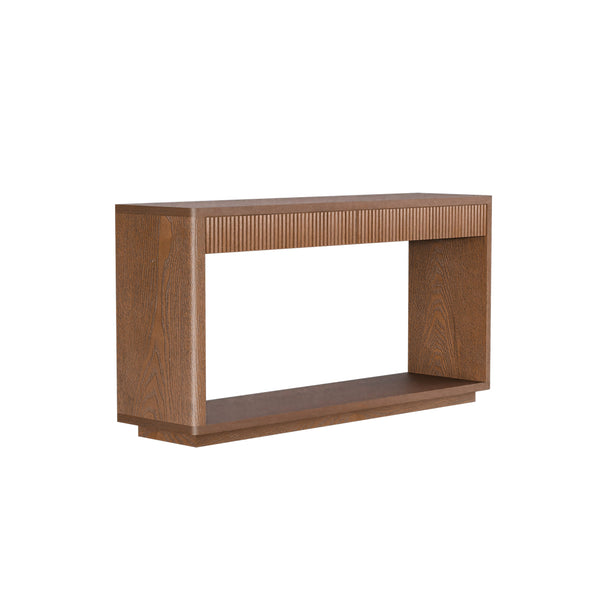 English Elm 60" Modern 2-Drawer Fluted Console Table with Real Wood Veneer, Slim Profile, Sturdy 80lb Capacity, Versatile Entryway Organizer Walnut W1435P337641