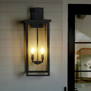 English Elm (Same 26"(H) Modern Outdoor Wall Lantern - Black Metal Frame, Clear Glass, 4 E12 Sockets, Weatherproof Elegance W1340P206651