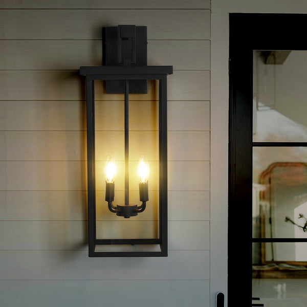 English Elm (Same 26"(H) Modern Outdoor Wall Lantern - Black Metal Frame, Clear Glass, 4 E12 Sockets, Weatherproof Elegance W1340P206651