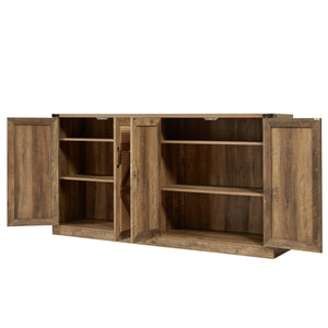 English Elm 65-Inch Slate Gray 3D Faux Rattan Sideboard with Barn-Style Doors, Magnetic Closure & Adjustable Shelves Oak W2702P184359