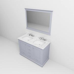 English Elm Dark Grey Double Bath Vanity 48" W x 22" D with Carrara Marble Top, Chrome Faucet & 46" Mirror, Durable B2731S00976