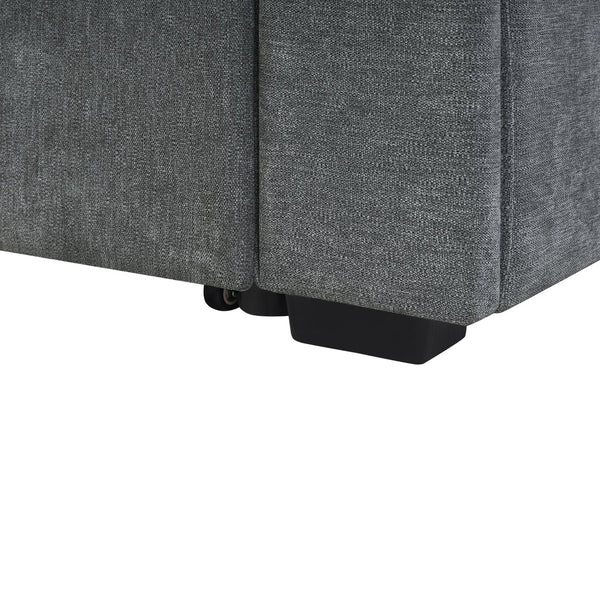 English Elm Convertible Sectional Sofa Bed with Dual Pull-Out Sleepers, Flip-Top Table, USB Ports & Storage Dark Gray N719S002090R