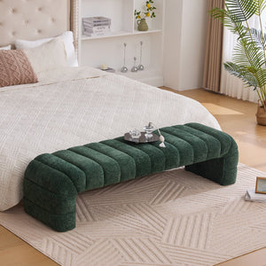 English Elm 69.7"Wide Modern Upholstered Armless Bed Bench with Channel Tufting, Chenille Sofa Daybed for Living Room Green W3098P308772