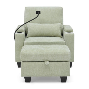 English Elm Single Chenille Manual Recliner with Usb Port Hidden Storage Ottoman and Cup Holders Cyan W487P423654