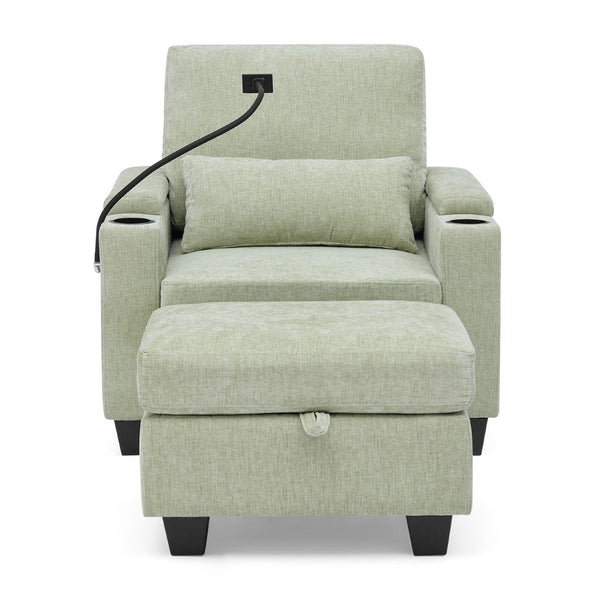 English Elm Single Chenille Manual Recliner with Usb Port Hidden Storage Ottoman and Cup Holders Cyan W487P423654