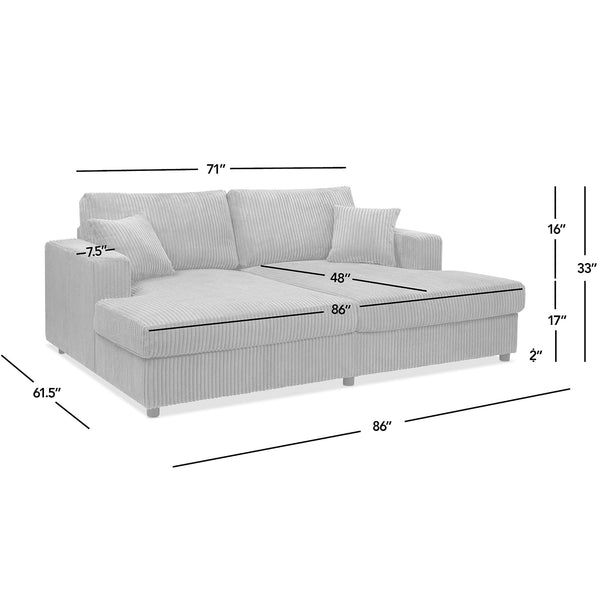 English Elm Jennifer Taylor Home - Goliath Oversized 86" Double Chaise Sofa Bed in Carbon Gray Corduroy — Plush Daybed, Deep Seats, Low-Profile Design B2719P318951