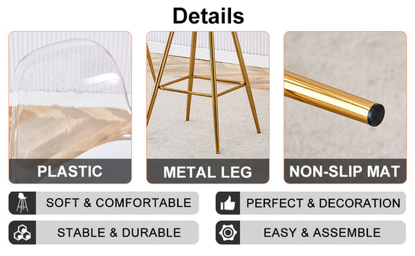 English Elm Modern White+Gold Upholstered Bar Chair with Metal Legs — Compact Water-Resistant PU Seating for Kitchen, Dining, Terrace (Easy Assembly) W1151P154368