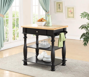 English Elm Black Kitchen Island Solid Wood & MDF with Cutting Board, Drawer, 2 Shelves, Towel Bar for Storage and Prep B2699P238913