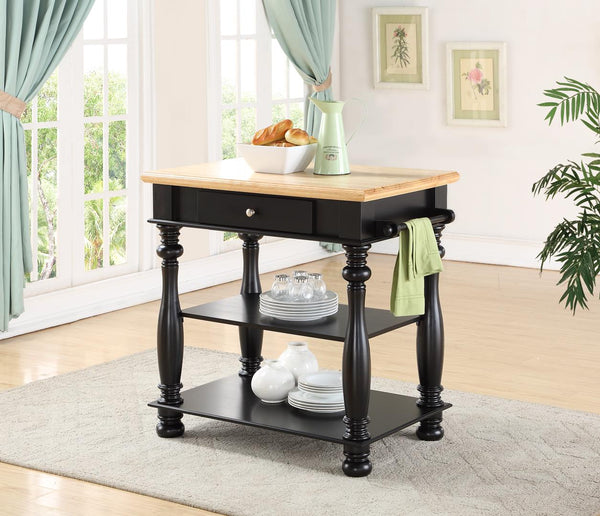 English Elm Black Kitchen Island Solid Wood & MDF with Cutting Board, Drawer, 2 Shelves, Towel Bar for Storage and Prep B2699P238913