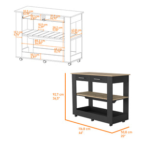 English Elm Brooklyn Rustic Kitchen Island with Concealed Shelves and Walnut Accents for Stylish Storage and Prep Multicolor 50 L x 25 W x 6 H B128P148885