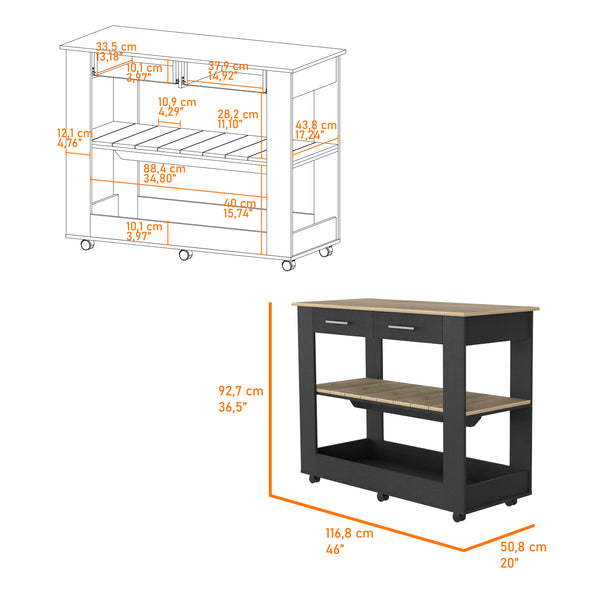 English Elm Brooklyn Rustic Kitchen Island with Concealed Shelves and Walnut Accents for Stylish Storage and Prep Multicolor 50 L x 25 W x 6 H B128P148885
