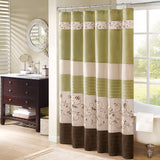 Madison Park Serene Transitional Faux Silk Embroidered Floral Shower Curtain MP70-1918 Green