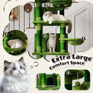 English Elm Large 7 Tier Plush Cat Tree with Dual Condos Hammock Sisal Posts for Multi Cat Homes Green W1578P447622