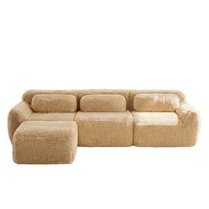 English Elm L-shaped Plush Modular Sectional Sofa with Ottoman and High Resilience Foam Seating Light Khaki W714S01568