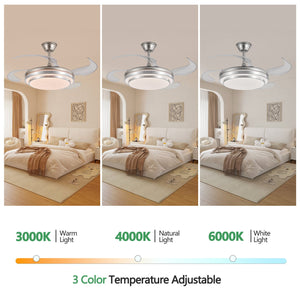 English Elm 42 Modern 3-Tier LED Ceiling Fan with Remote, Retractable Blades, 6-Speed DC Motor, Brushed Nickel Finish W1340P272388