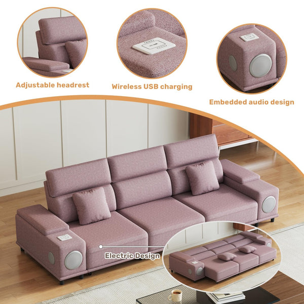 English Elm 3-seater Power Reclining Sofa with Bluetooth Speakers Wireless Charging Usb Living Room W3795S00014