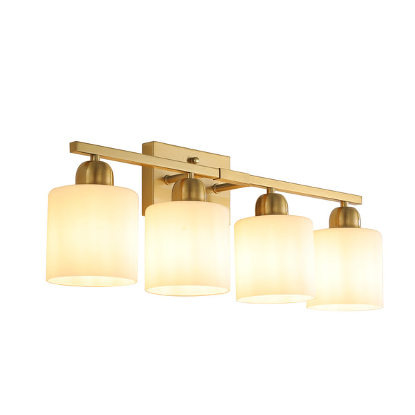 English Elm Gold 4-Light Modern Vanity Light Fixture - Elegant Wall Sconce With Frosted Glass Shades For Bathroom W2312P374856