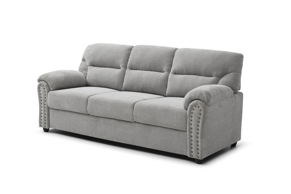 English Elm Hamilton Tufted Chenille Sofa with Nailhead Trim, Foam-Encased Coil Support and Removable Back Cushions Gray 33 L x 80 W x 23 H B078P349535