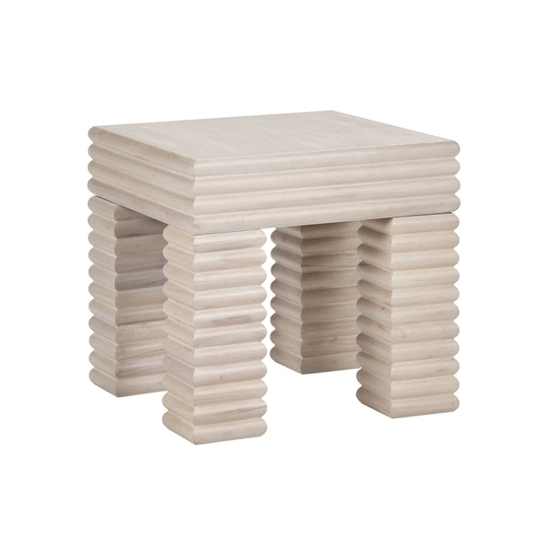 Crestview Collection Coastal Accent Tables - Stylish Bayur Wood End Table With Unique Stacked Design For Modern Elegance Cream Solid Wood Cvfdr1225