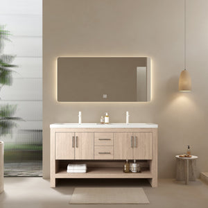 English Elm LUCCI 60" Bathroom Vanity with Acrylic Integrated Basin, Herringbone Plywood, Soft-Close Drawers W2615S00072