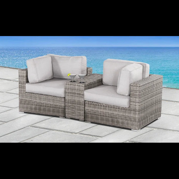 English Elm 79'' Outdoor Loveseat – Stylish Hdpe Wicker Seating With Cushions & Built-In Cup Table For Two B120S00114