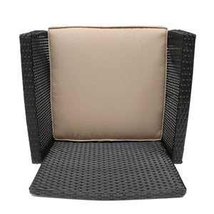 English Elm Christopher Knight Home® - ST LUCIA CHAIR Stylish PE Rattan Patio Seat with Iron Frame, Waterproof Fabric, Compact 28.25x25.5x17 Brown+Tan 54676.00BRN