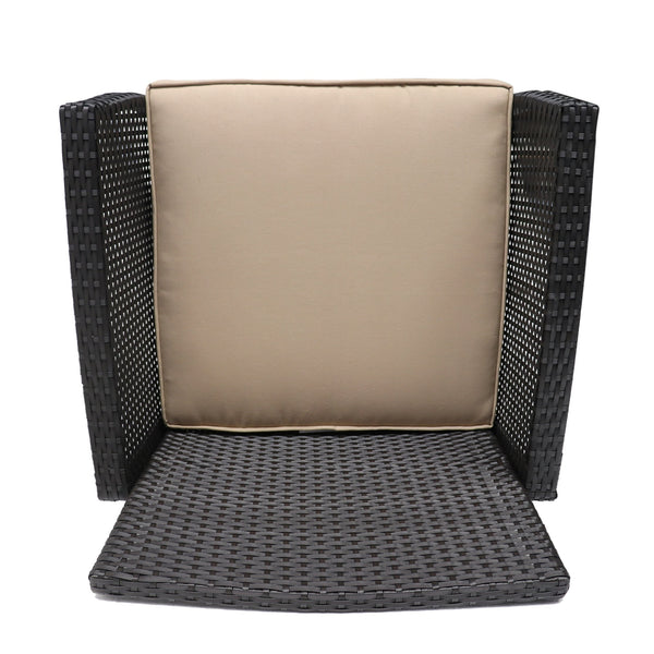 English Elm Christopher Knight Home® - ST LUCIA CHAIR Stylish PE Rattan Patio Seat with Iron Frame, Waterproof Fabric, Compact 28.25x25.5x17 Brown+Tan 54676.00BRN