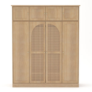 English Elm 70.87"tall Rattan Door Armoire Freestanding Wardrobe with Adjustable Shelves Hanging Rod Natural W757S00054