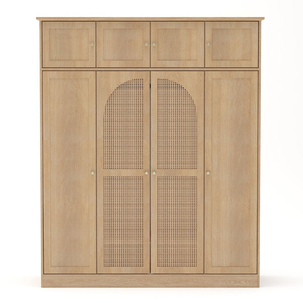 English Elm 70.87"tall Rattan Door Armoire Freestanding Wardrobe with Adjustable Shelves Hanging Rod Natural W757S00054