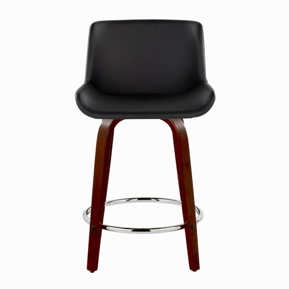English Elm Fixed-height Swivel Counterstools Mid-century Mahogany Legs Chrome Footrest Set of 2 Black B202S01765