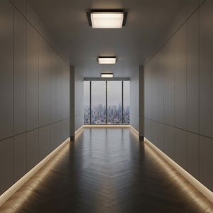 English Elm 14 Inch Square Led Flush Mount Ceiling Light Dimmable Acrylic Diffuser for Any Room Black B370P399080