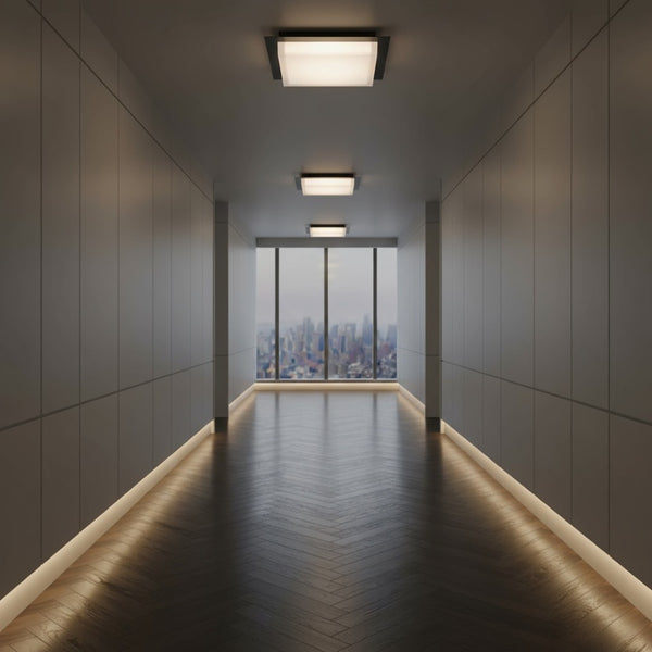English Elm 14 Inch Square Led Flush Mount Ceiling Light Dimmable Acrylic Diffuser for Any Room Black B370P399080