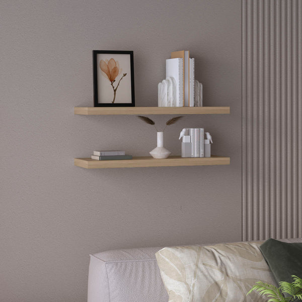 English Elm Ecco Floating Shelves Set of 2 — 31.5" Wall-Mounted Matte Particle Board Shelves with Hidden Brackets and Sturdy Support Beige 32 L x 11 W x 4 H B070P242435
