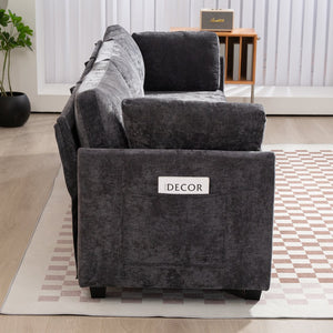 English Elm 111.42*32.28" XXL 3-Seater Chenille Sofa with Ultra-Soft Cushions, High-Rebound Comfort & Sturdy Black Legs DARK GREY W2715S00003